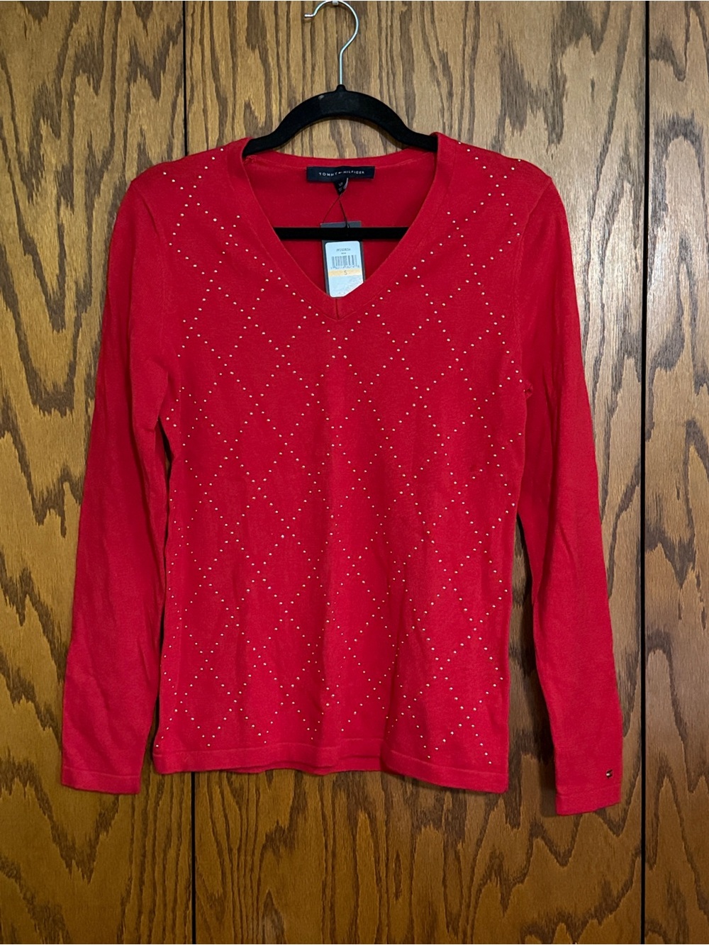 Tommy Hilfiger Studded V Neck Sweater Red Small NWT